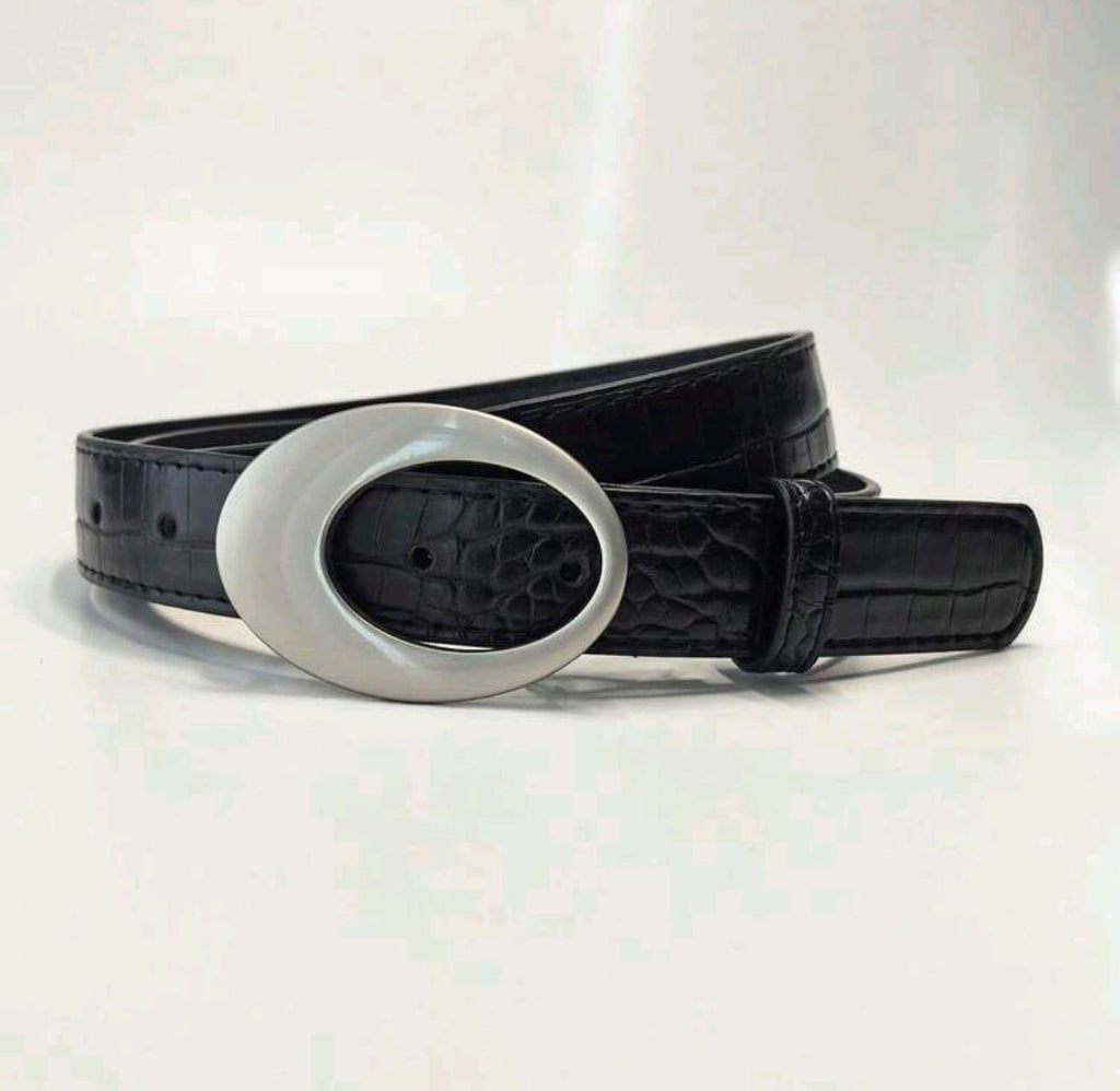 Women’s Crocodile Grain Belt – Oval Hollow Buckle (Y2K Retro Style)