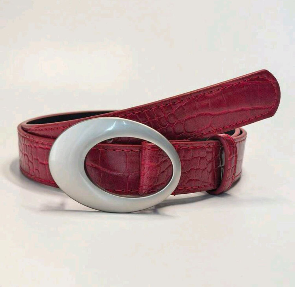 Women’s Crocodile Grain Belt – Oval Hollow Buckle (Y2K Retro Style)