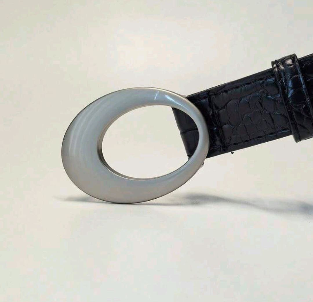 Women’s Crocodile Grain Belt – Oval Hollow Buckle (Y2K Retro Style)