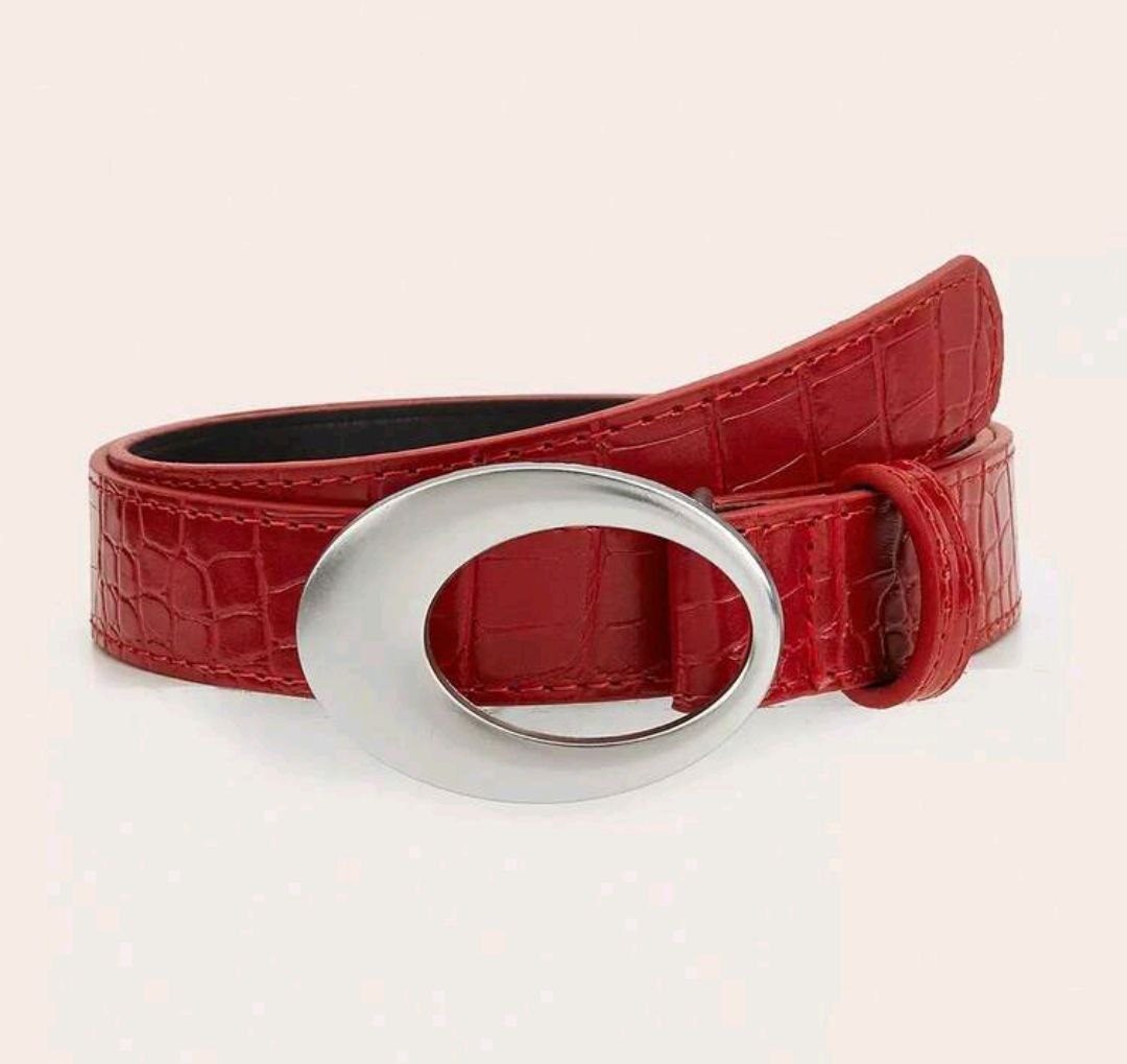 Women’s Crocodile Grain Belt – Oval Hollow Buckle (Y2K Retro Style)