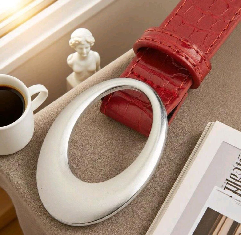 Women’s Crocodile Grain Belt – Oval Hollow Buckle (Y2K Retro Style)