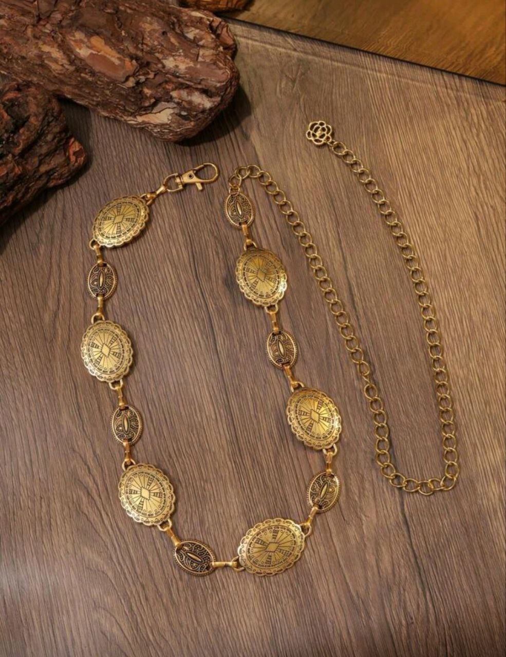 Women’s Vintage Bohemian Waist Chain – Gold Metal Floral (Distressed & Versatile)