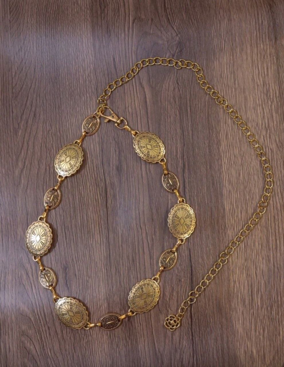 Women’s Vintage Bohemian Waist Chain – Gold Metal Floral (Distressed & Versatile)