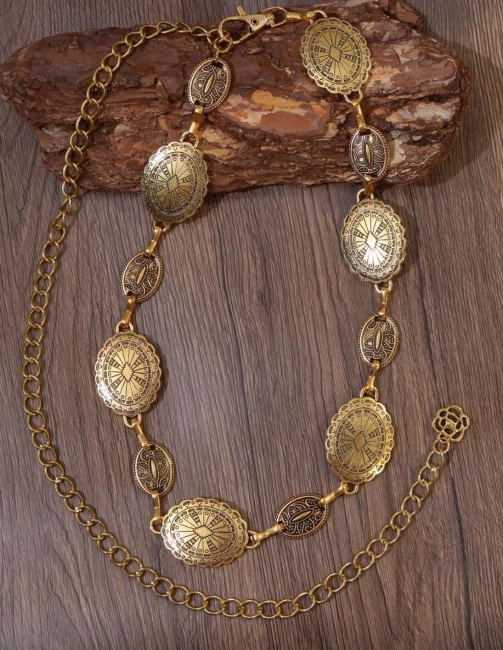 Women’s Vintage Bohemian Waist Chain – Gold Metal Floral (Distressed & Versatile)