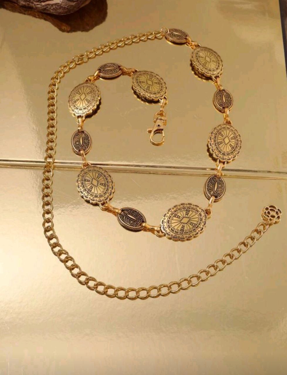Women’s Vintage Bohemian Waist Chain – Gold Metal Floral (Distressed & Versatile)