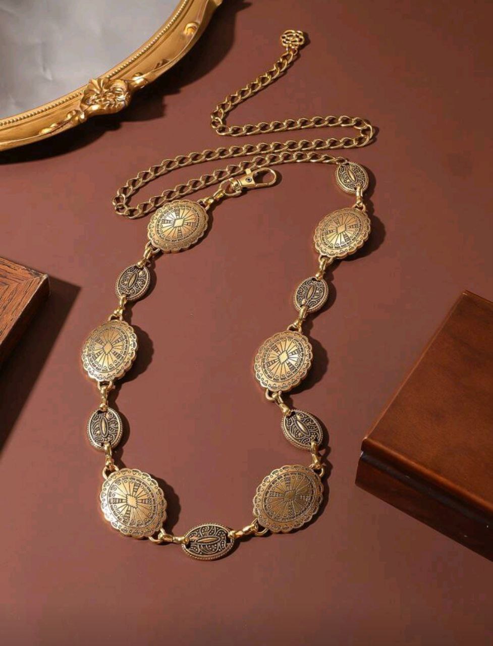 Women’s Vintage Bohemian Waist Chain – Gold Metal Floral (Distressed & Versatile)