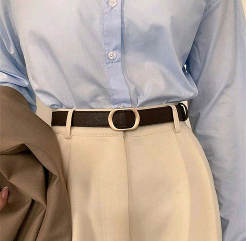 Brown Korean Style No-Hole Belt – Simple & Versatile Decorative Design