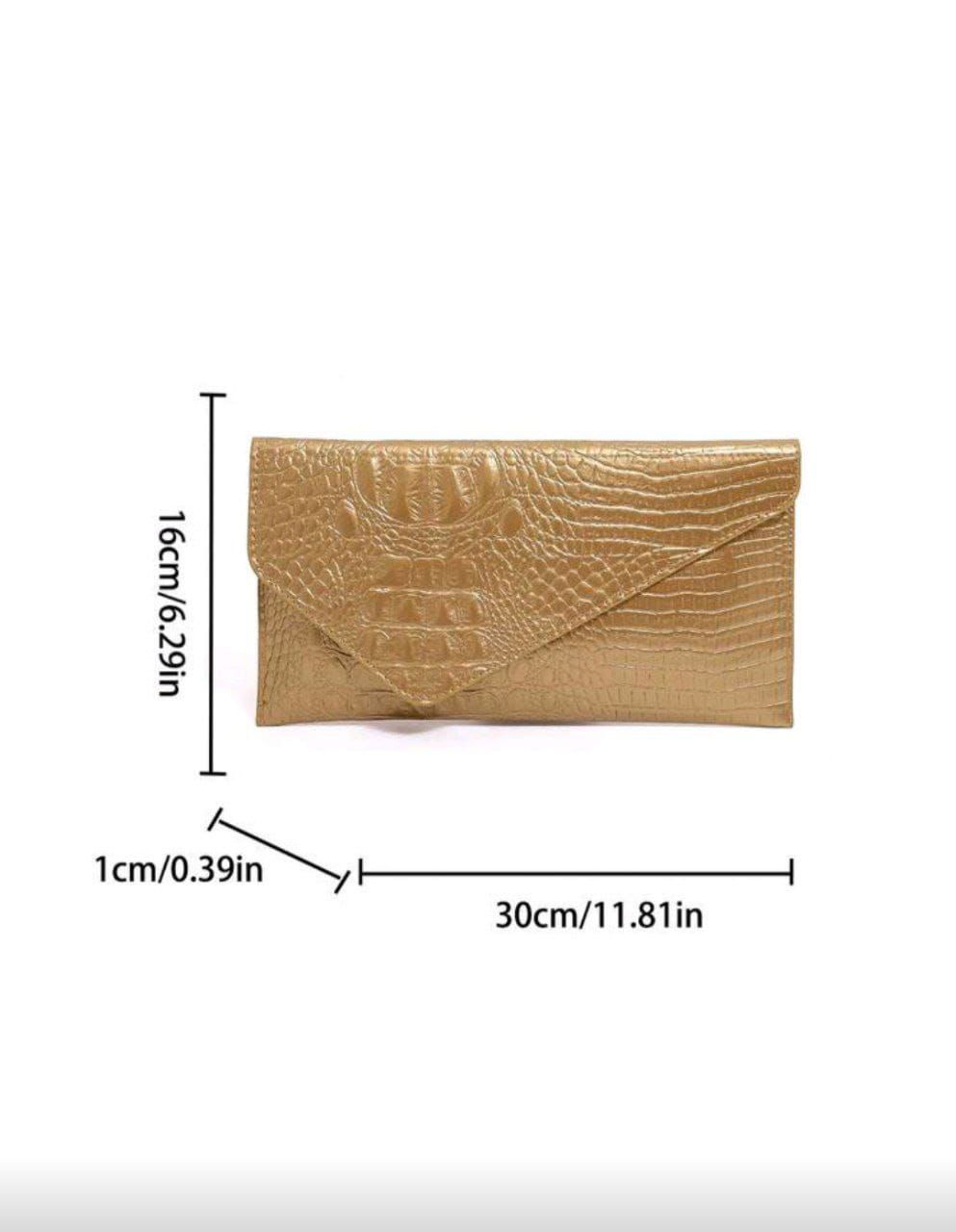 Crocodile Embossed Envelope Clutch Bag for Women – Gold & Silver PU
