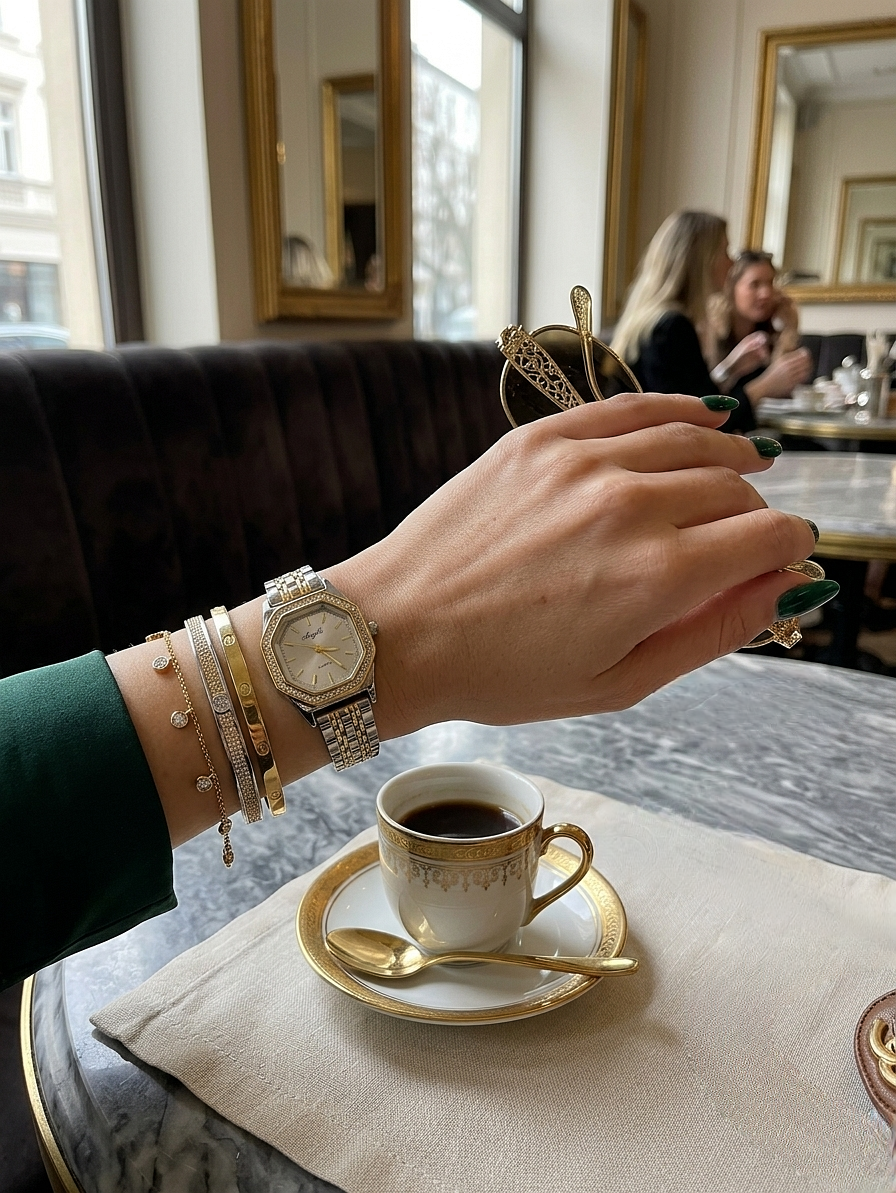 Two-Tone Polygonal Quartz Watch for Women – Elegant & Exquisite Design