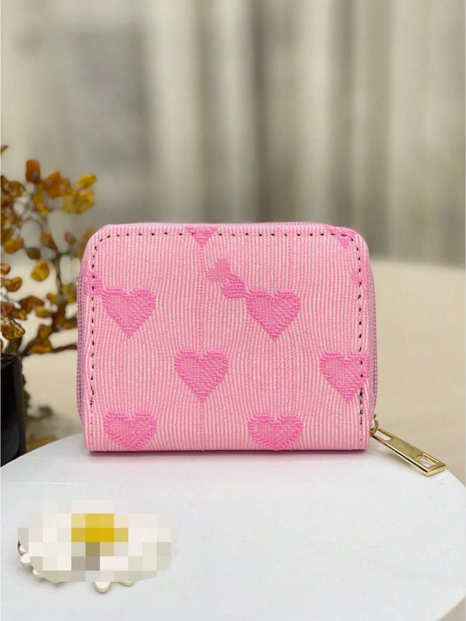 Cute Heart Glitter Mini Wallet – Pink Coin & Card Purse