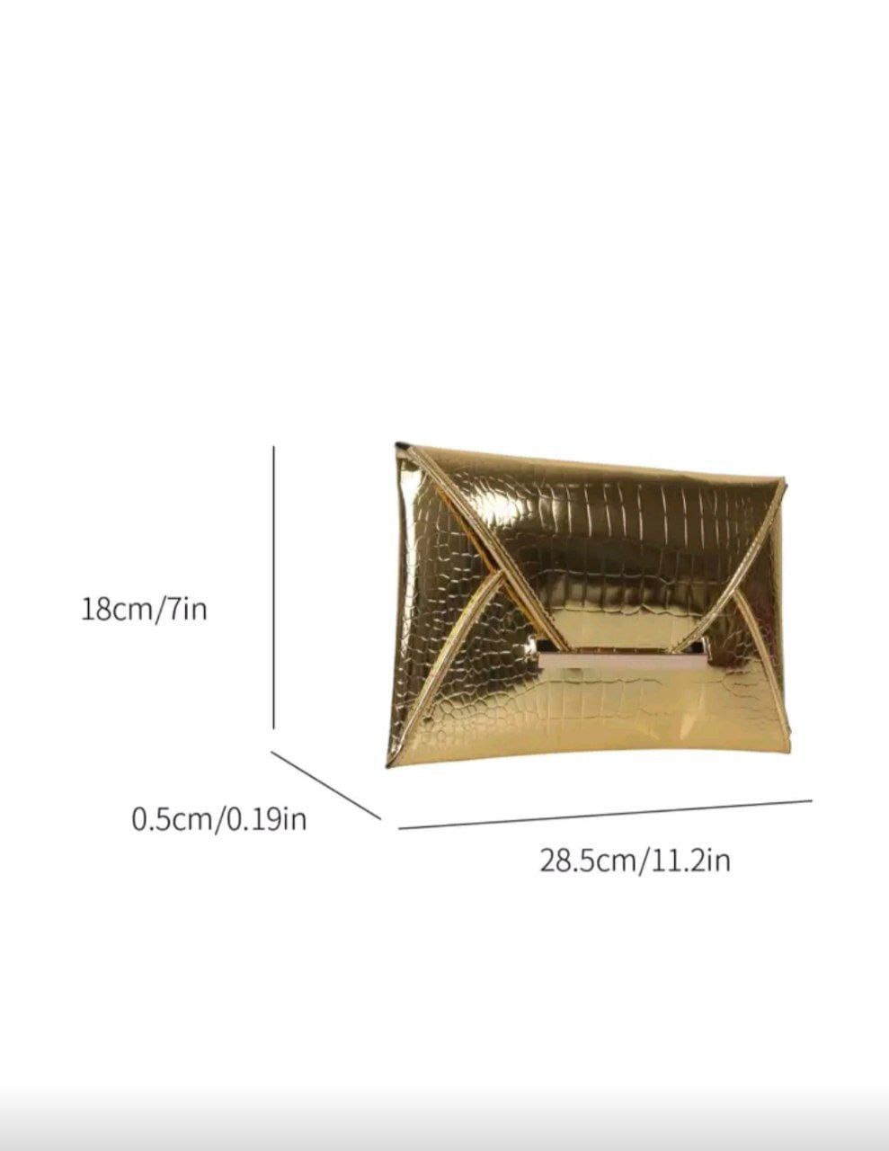 Elegant Crocodile & Marble Pattern Envelope Clutch – Black & Gold