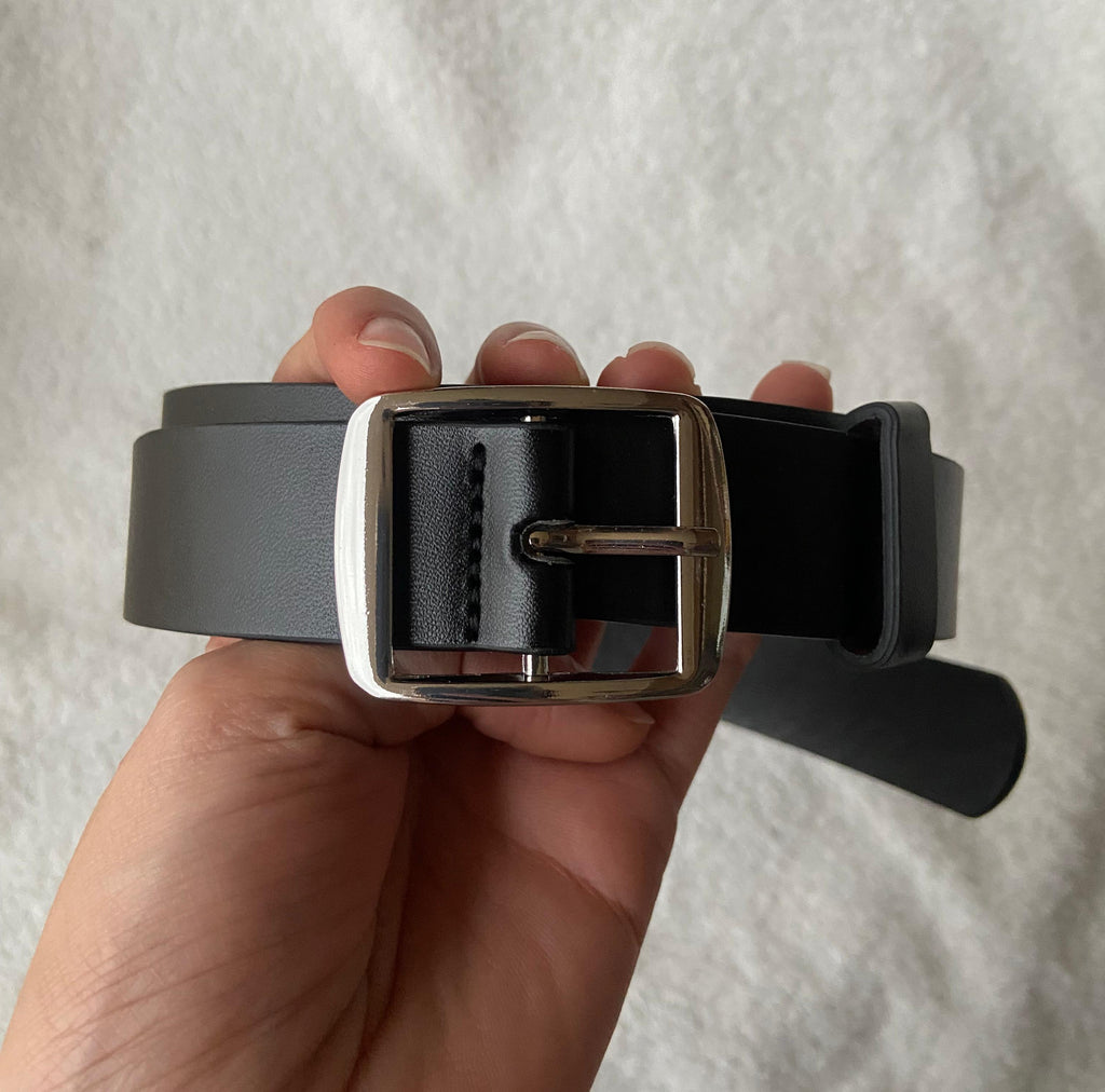 Women’s Leather Belt – Square Silver Buckle (Black & Brown)