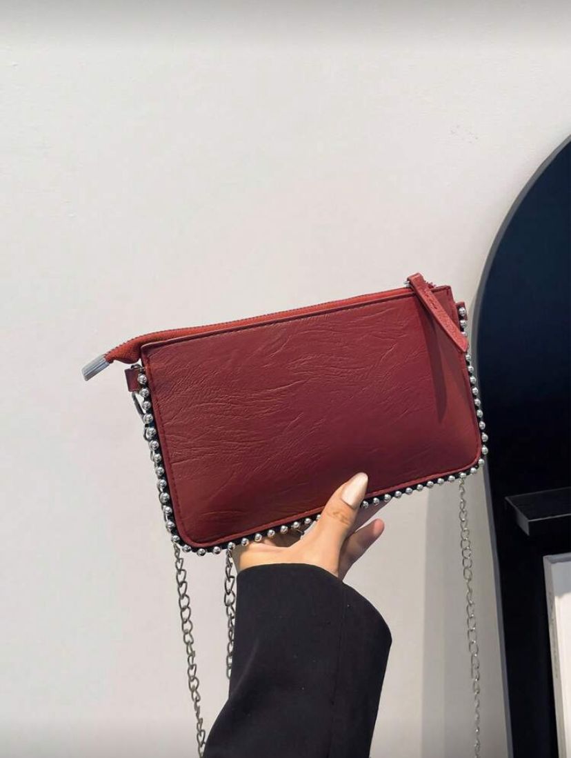 Rectangular PU Leather Phone Crossbody Bag with Chain Strap for Women