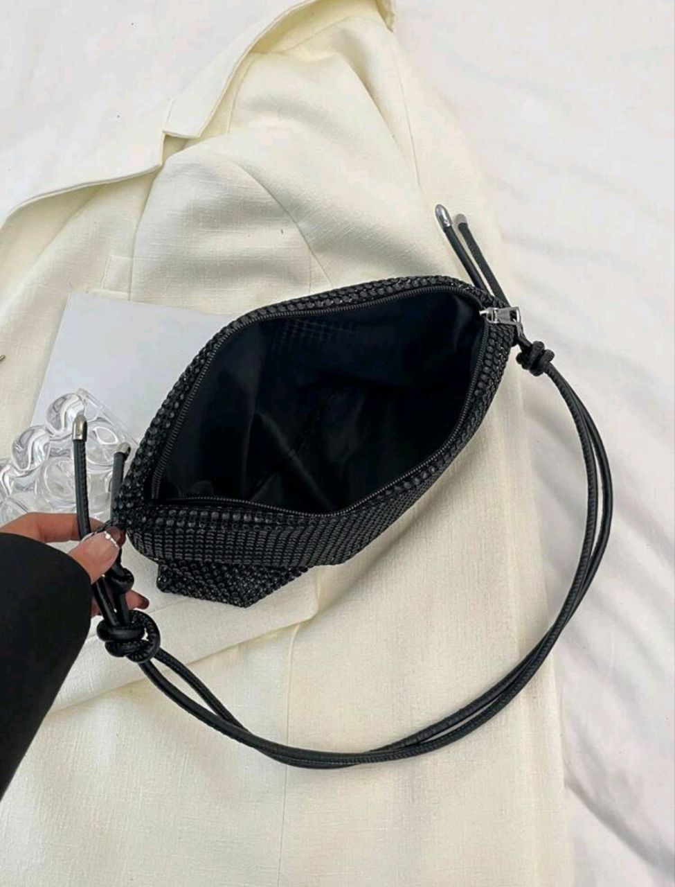 Black Rhinestone Decor Large Capacity Tote Bag for Women