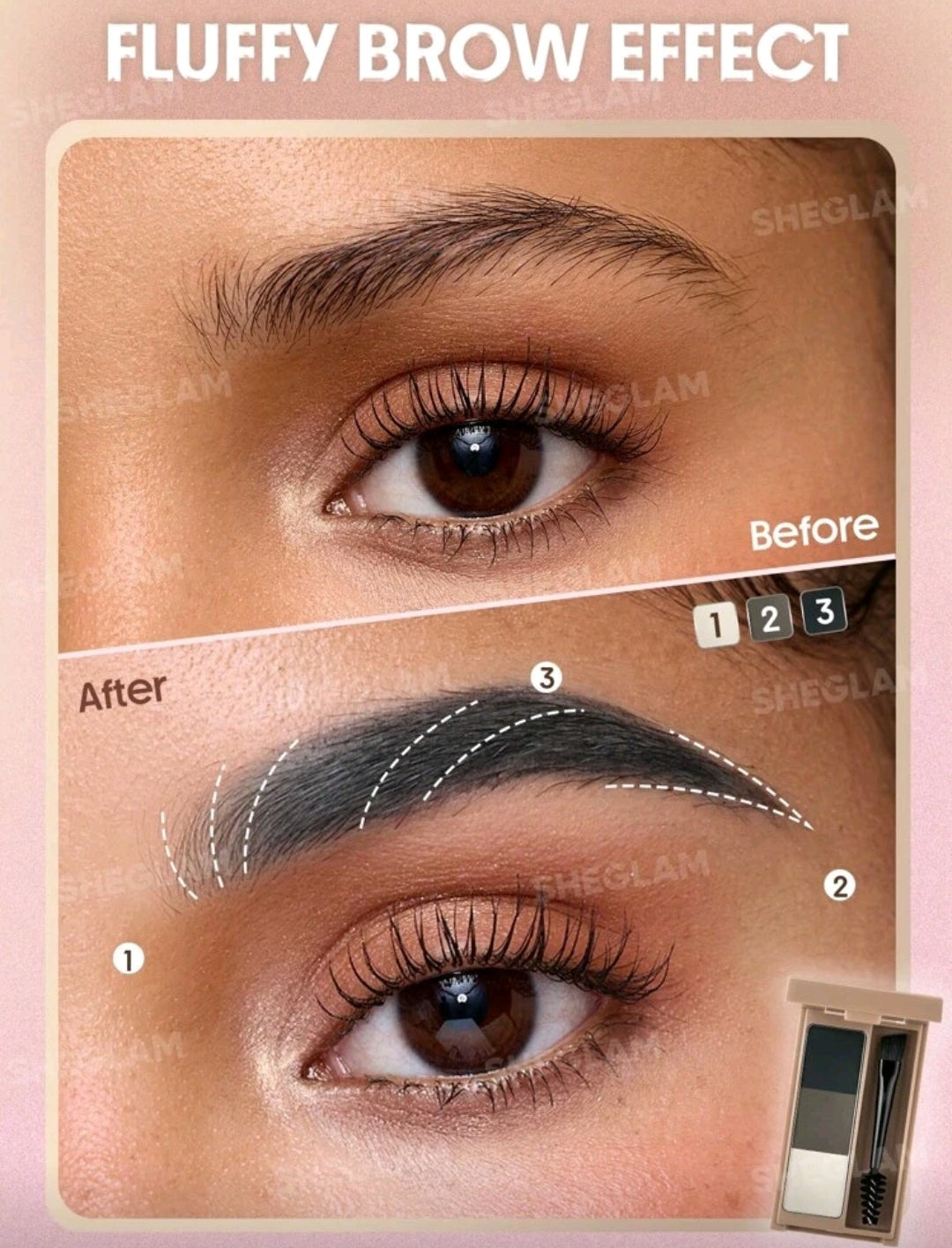 SHEGLAM Puff Brow Palette – Charcoal Soft-Fill Eyebrow Powder Kit