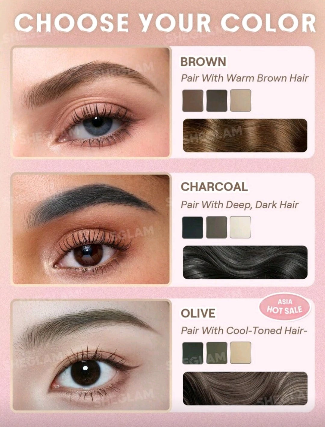 SHEGLAM Puff Brow Palette – Charcoal Soft-Fill Eyebrow Powder Kit