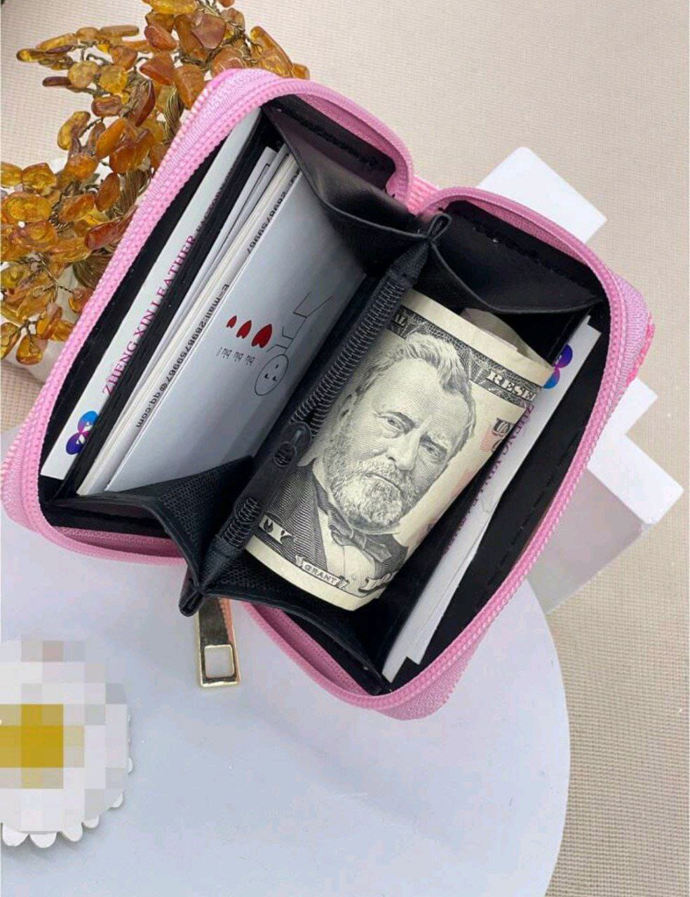 Cute Heart Glitter Mini Wallet – Pink Coin & Card Purse