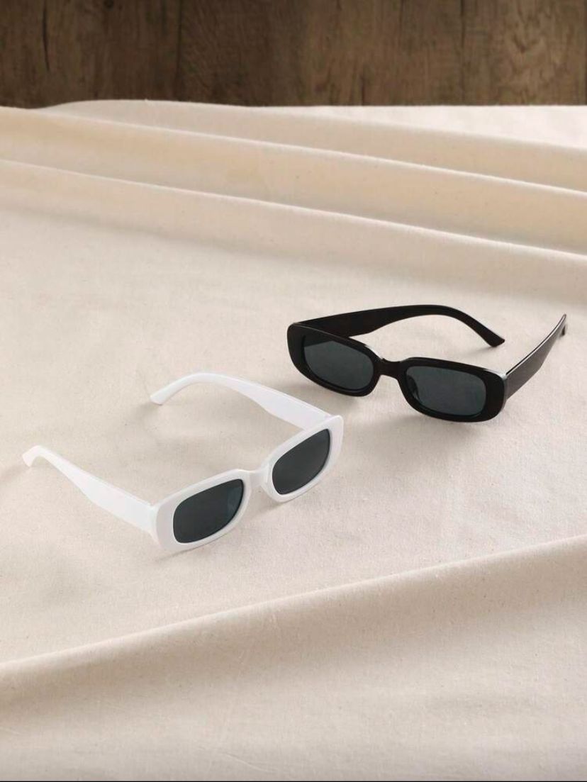 Retro Square Frame Fashion Sunglasses – White, Black & Light Baby Blue