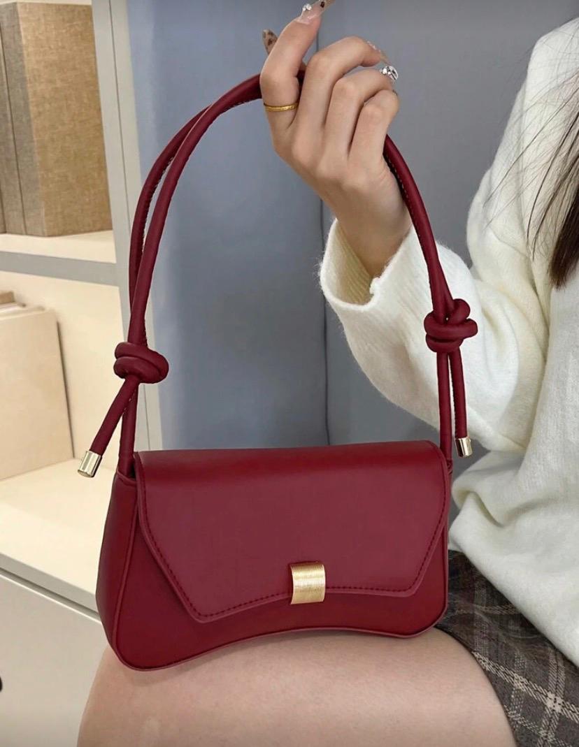 Vintage Lightweight Business Casual Flap Bag – White & Burgundy