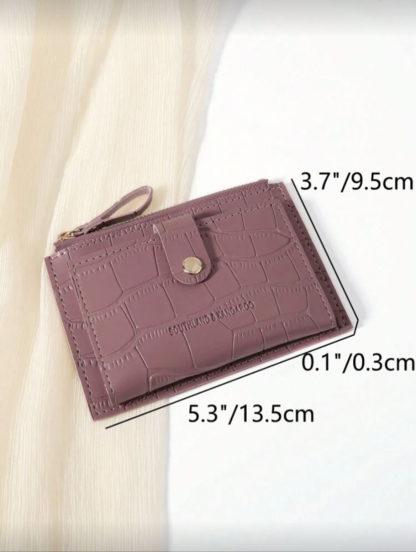 Crocodile Embossed Mini Card Holder Wallet – Slim Portable Card & Coin Wallet for Women (Dusty Pink)