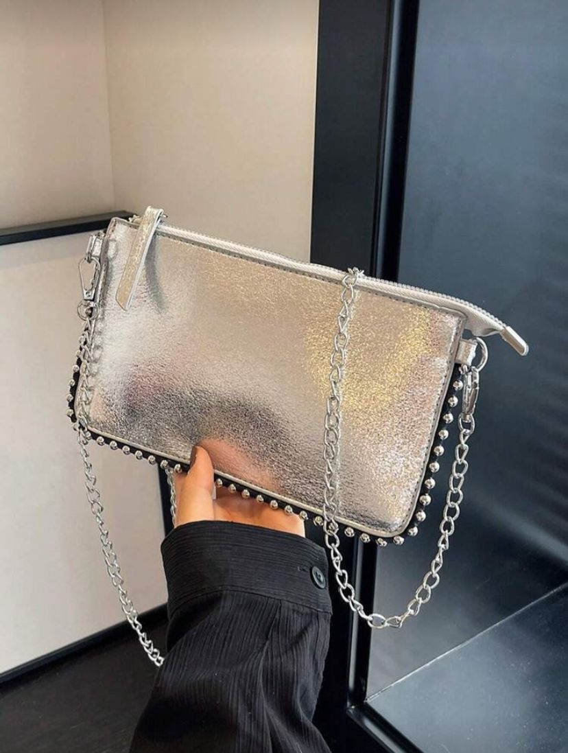 Rectangular PU Leather Phone Crossbody Bag with Chain Strap for Women