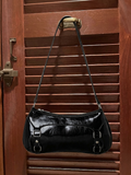 Y2K Patent PU Leather Shoulder Bag – Black Glossy Baguette
