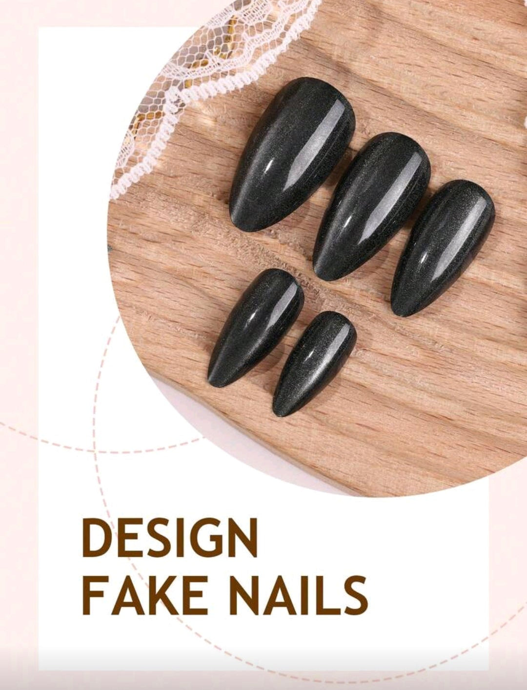 24PCS Y2K Long Almond Crystal Cat Eye Press-On Nails – Black / Brown