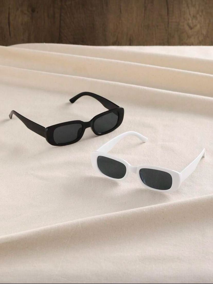 Retro Square Frame Fashion Sunglasses – White, Black & Light Baby Blue