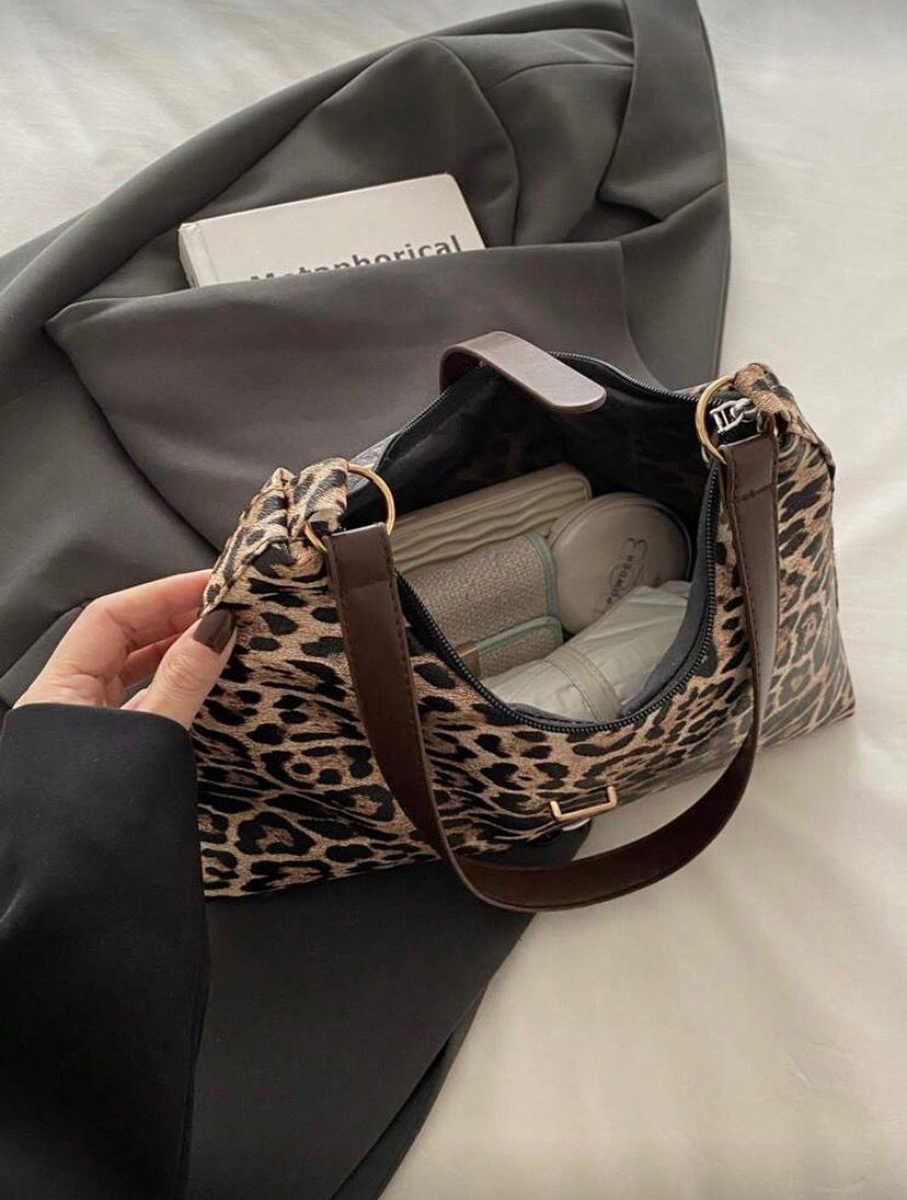 Leopard Print Shoulder Bag – Handheld & Underarm Chic PU Purse