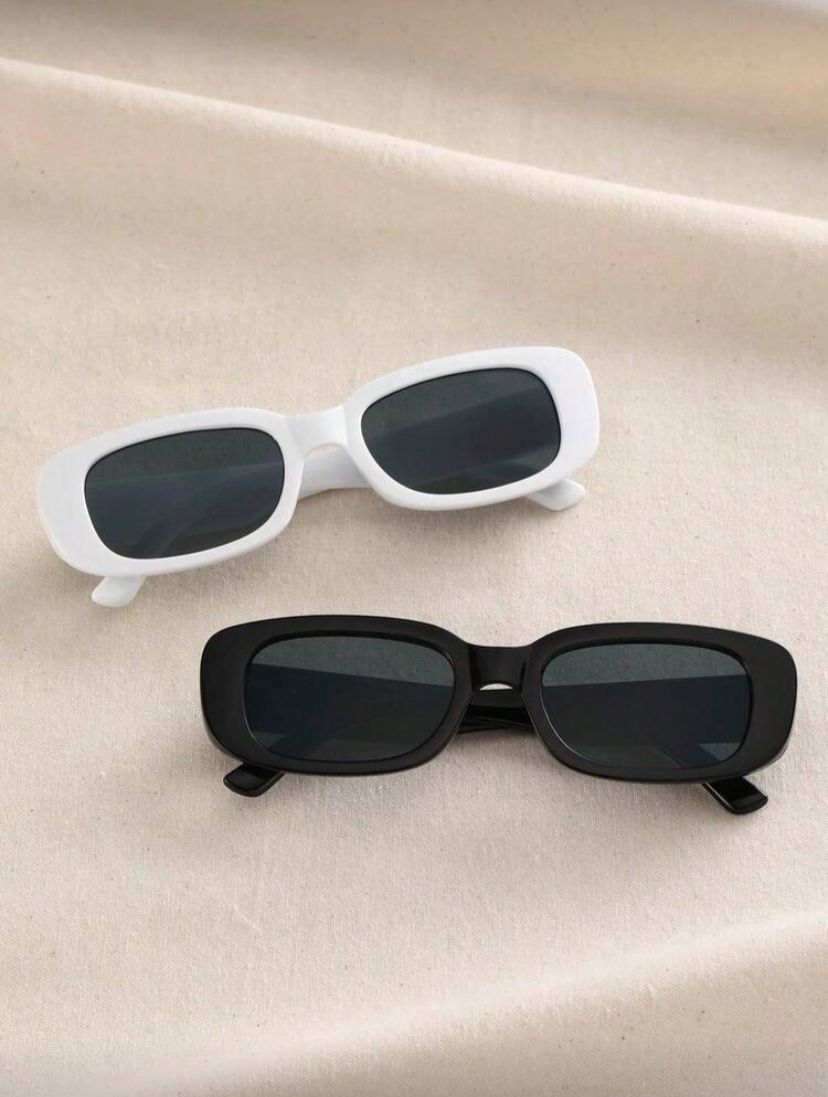 Retro Square Frame Fashion Sunglasses – White, Black & Light Baby Blue