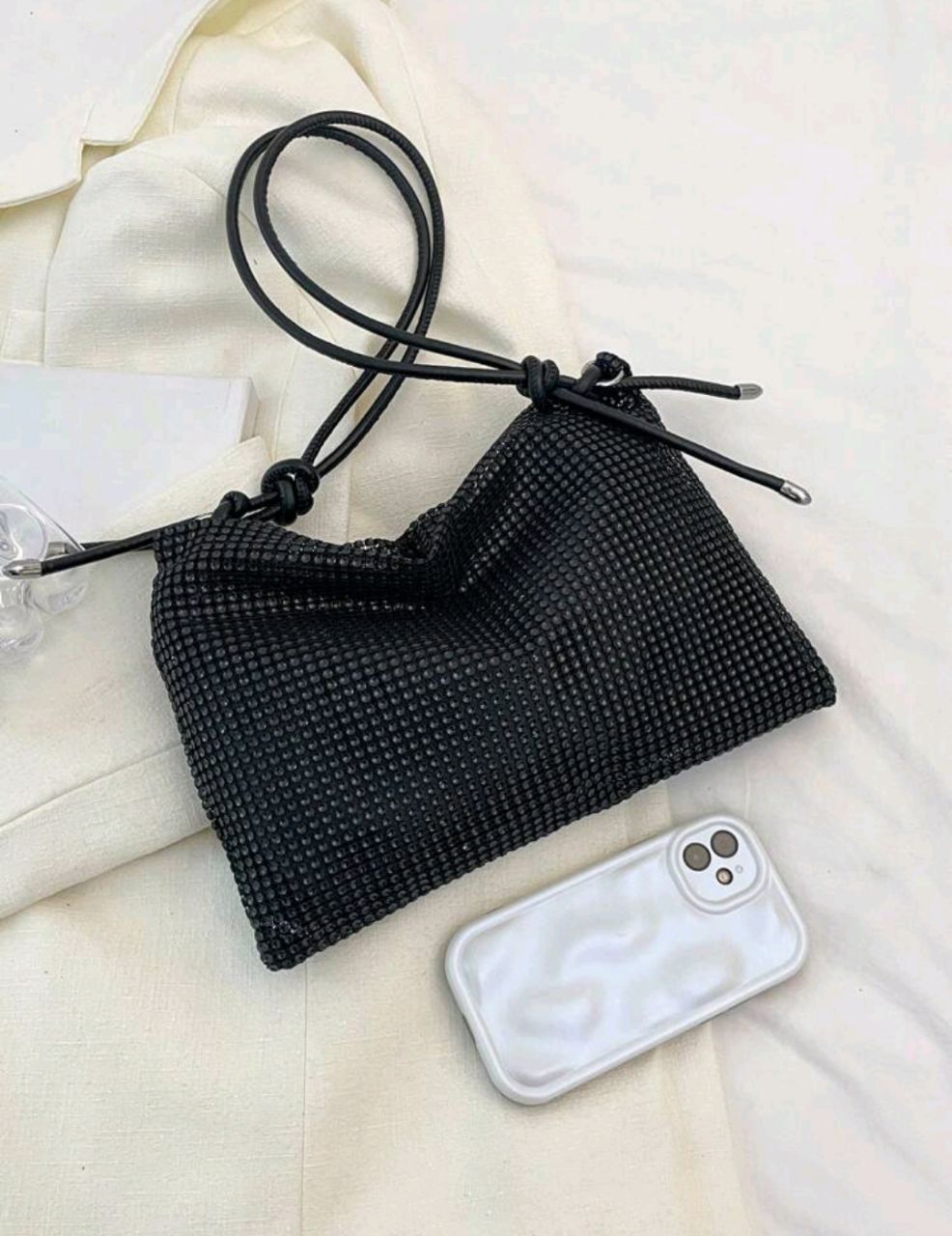 Black Rhinestone Decor Large Capacity Tote Bag for Women