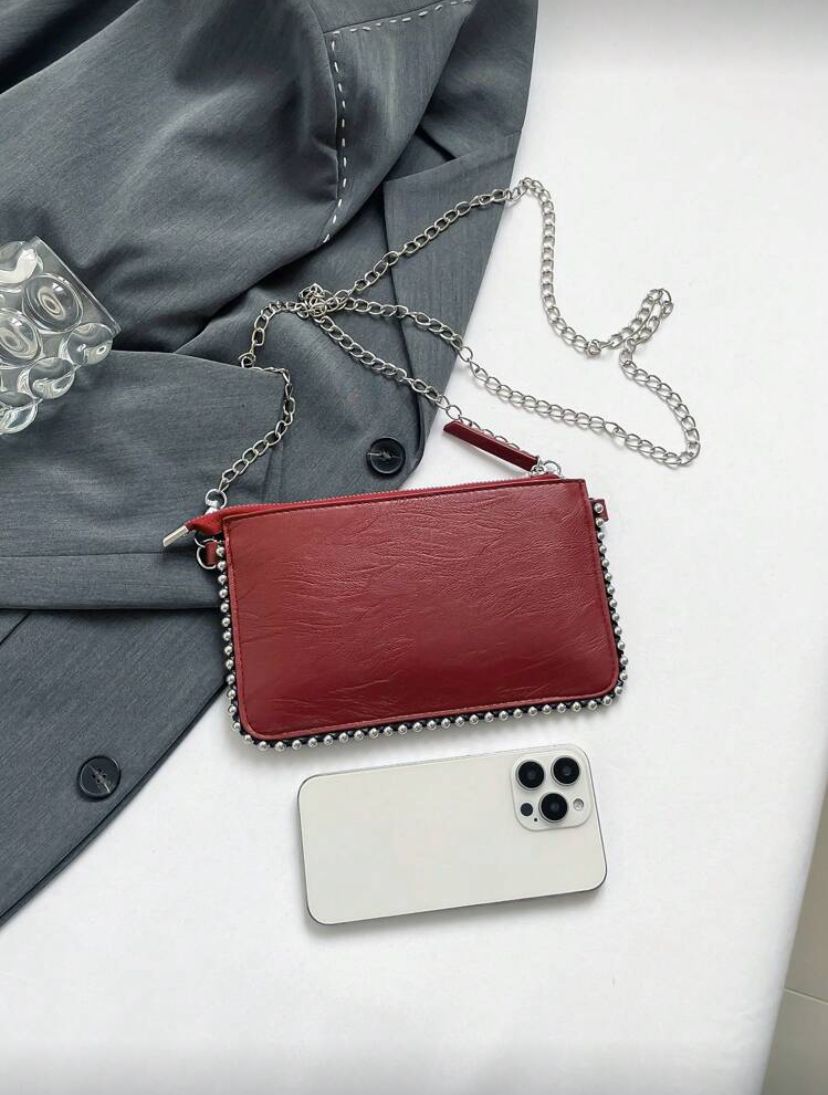 Rectangular PU Leather Phone Crossbody Bag with Chain Strap for Women