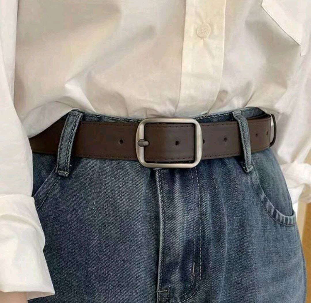 Unisex Vintage Silver Buckle Belt – Classic Jeans Accessory