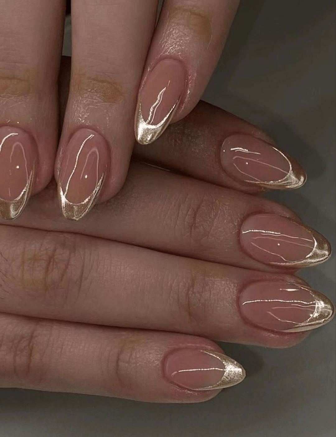20PCS Aurora Gold French Almond Press-On Nails