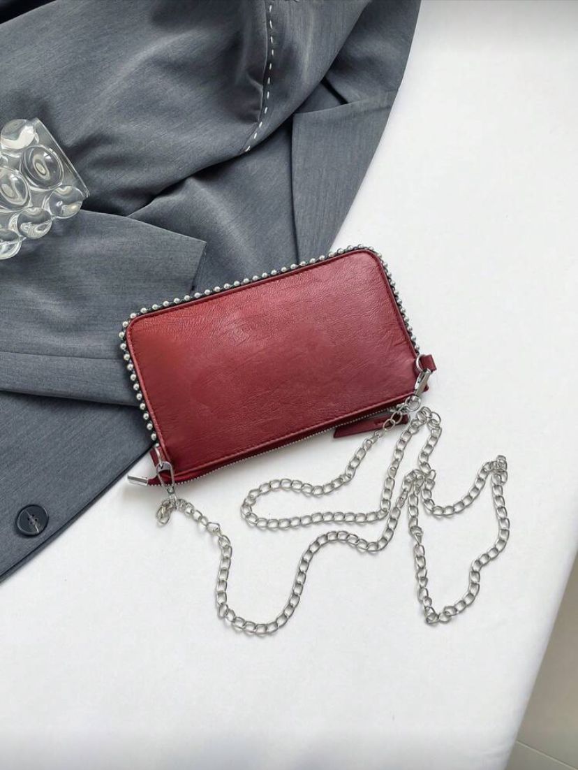 Rectangular PU Leather Phone Crossbody Bag with Chain Strap for Women
