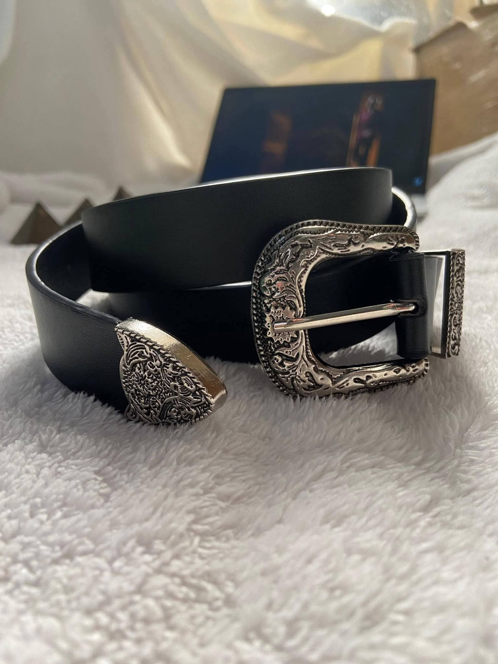 Women’s Boho Retro Belt – Western Buckle (Brown & Black)