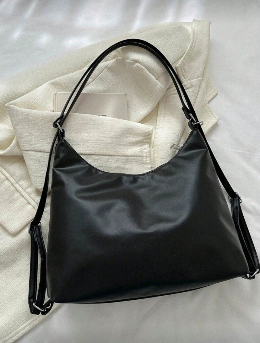 Solid Color Stone Pattern Bowknot PU Leather Shoulder & Backpack – Black