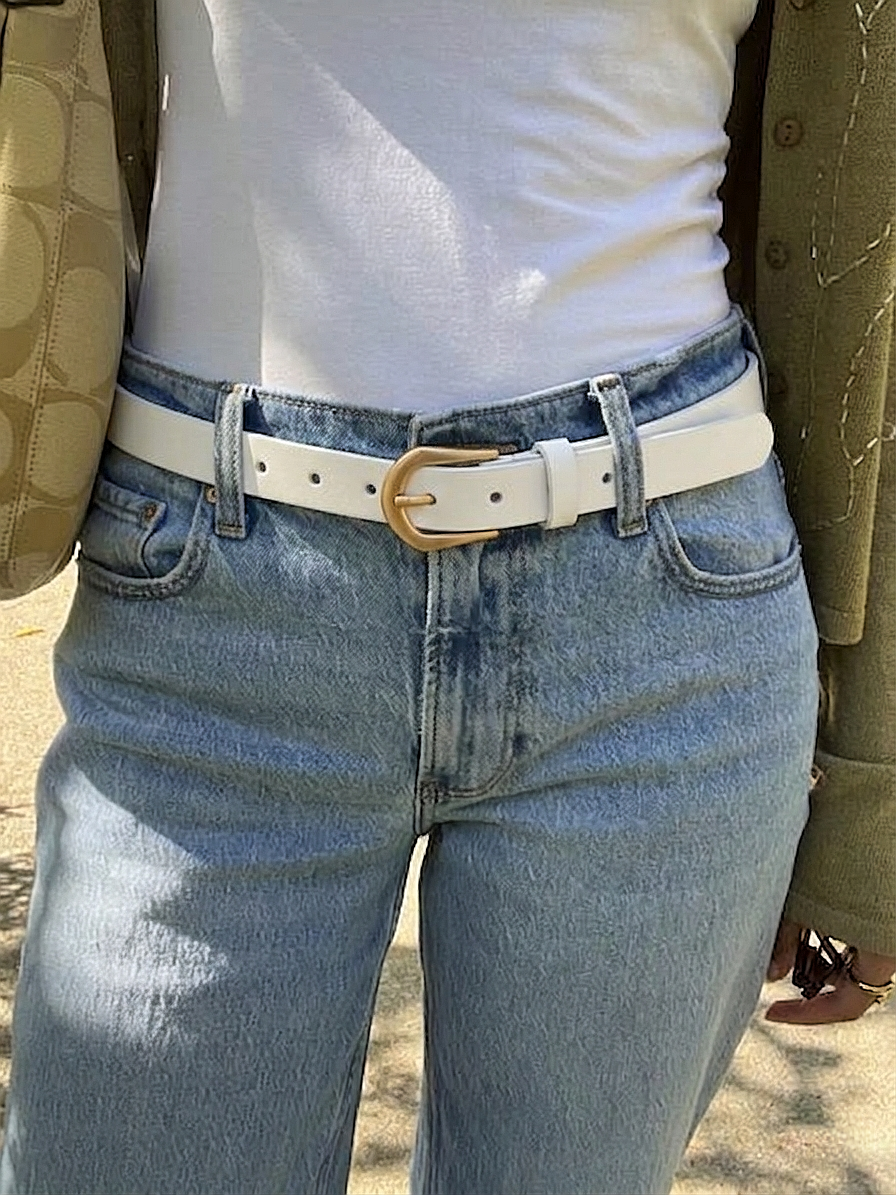 Women’s Pointed-End Belt – Gold Buckle (White, Black & Brown Shades)