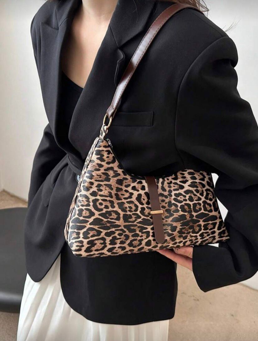 Leopard Print Shoulder Bag – Handheld & Underarm Chic PU Purse