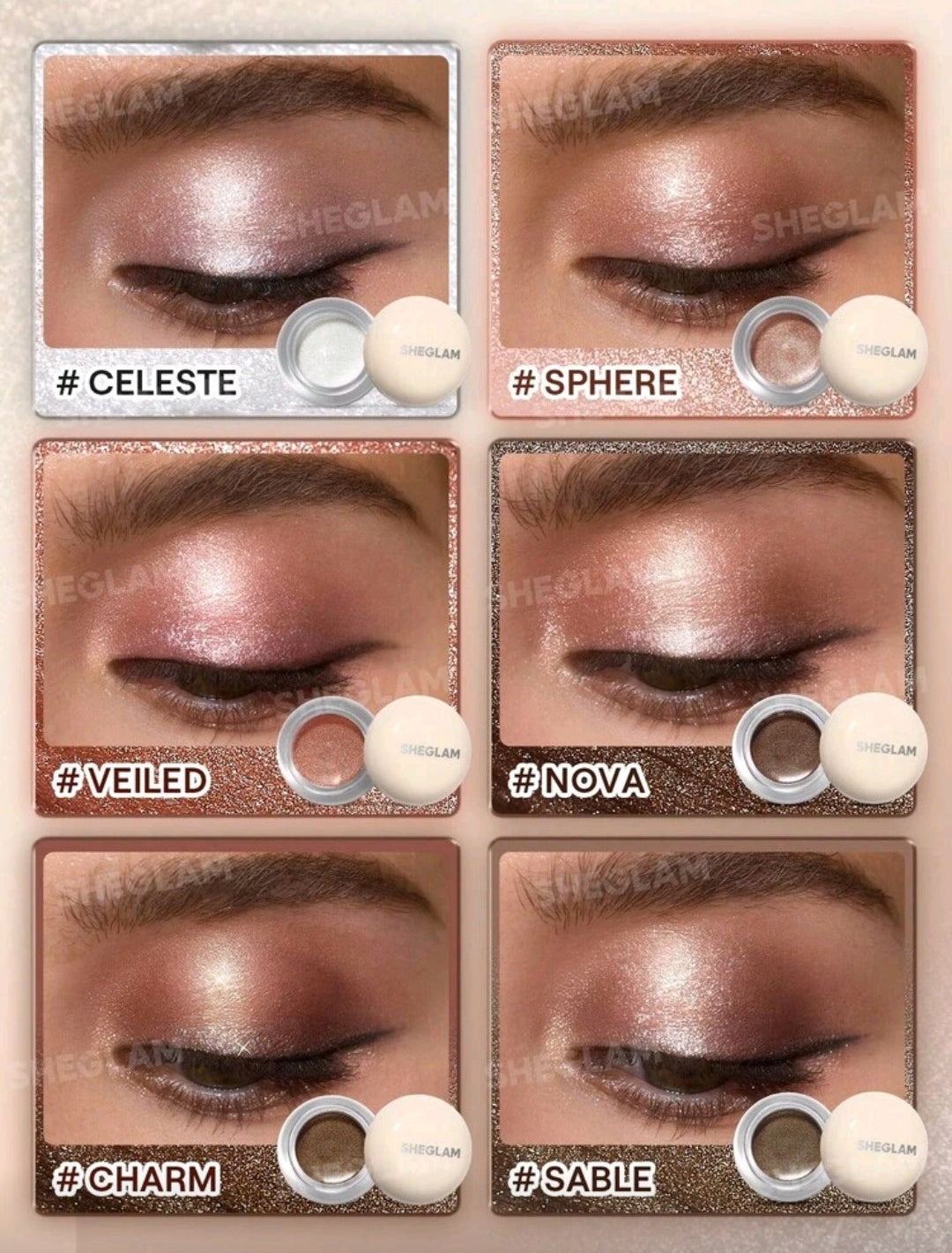 SHEGLAM Starstruck Cream Eyeshadow Pot – Long-Wear Shimmer Cream Shadow ( Veiled | Nova | Charm | Celeste )