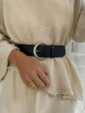 Women’s Wide PU Leather Waist Belt – Arc Buckle (Black)
