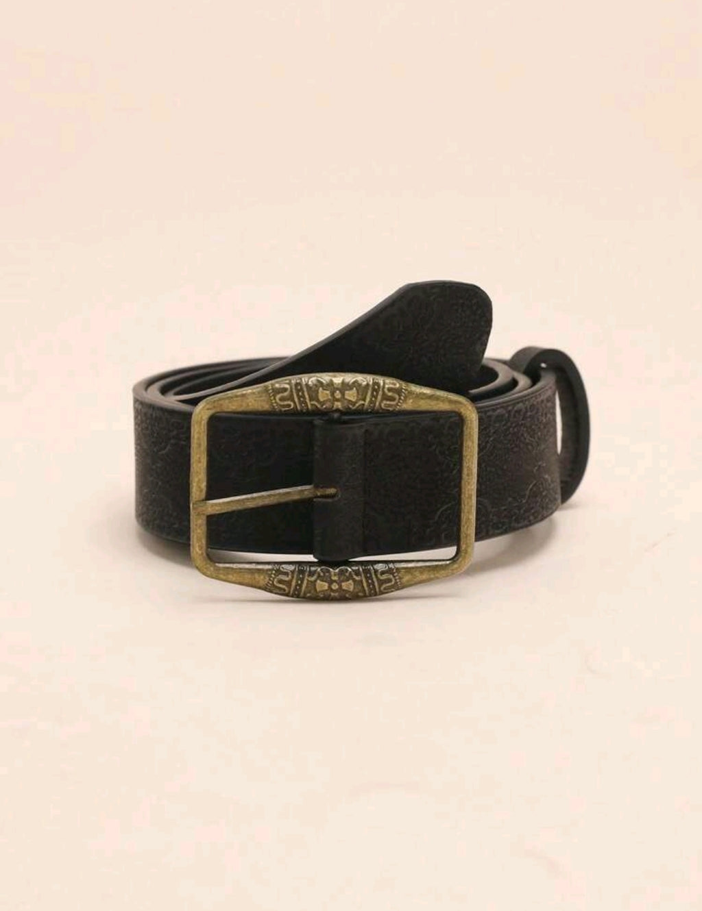 Vintage Retro Print Distressed Leather Belt – Antique Bronze Buckle