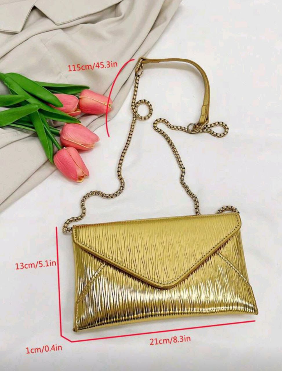 Gold Minimalist Envelope Crossbody Bag – Elegant One Shoulder Old Money Style