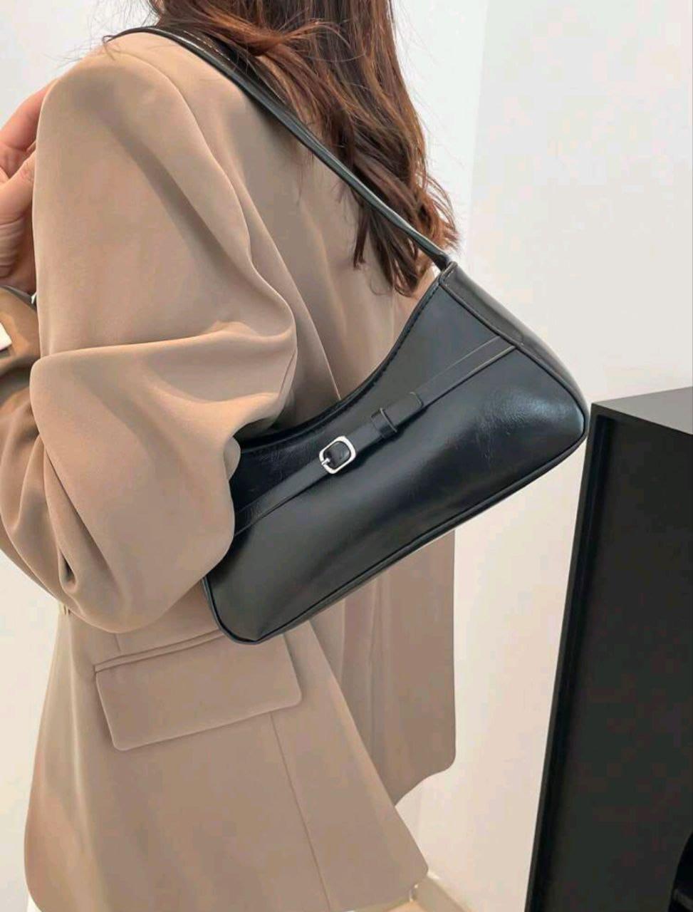 Women’s Black PU Leather Shoulder Bag – Minimal Elegant Design