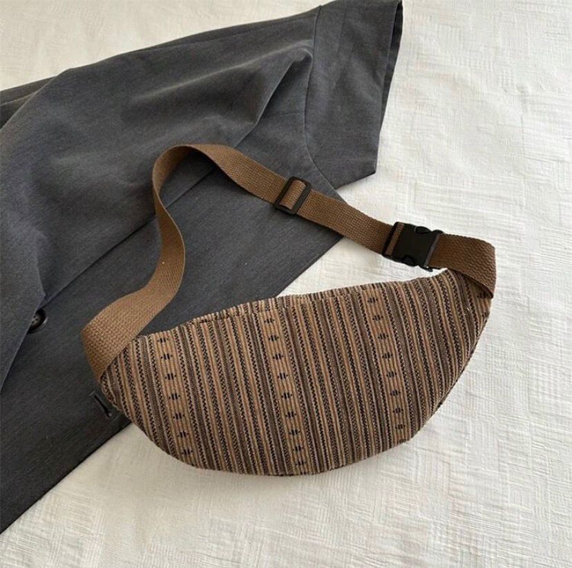 Fashionable Striped Korean Shoulder & Crossbody Bag – Brown