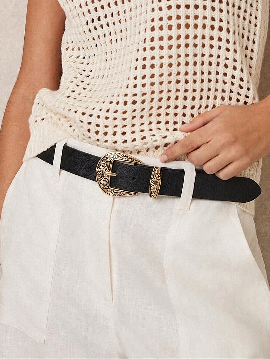 Women’s Vintage Western Belt – Gold-Tone Buckle ( Daily Wear )