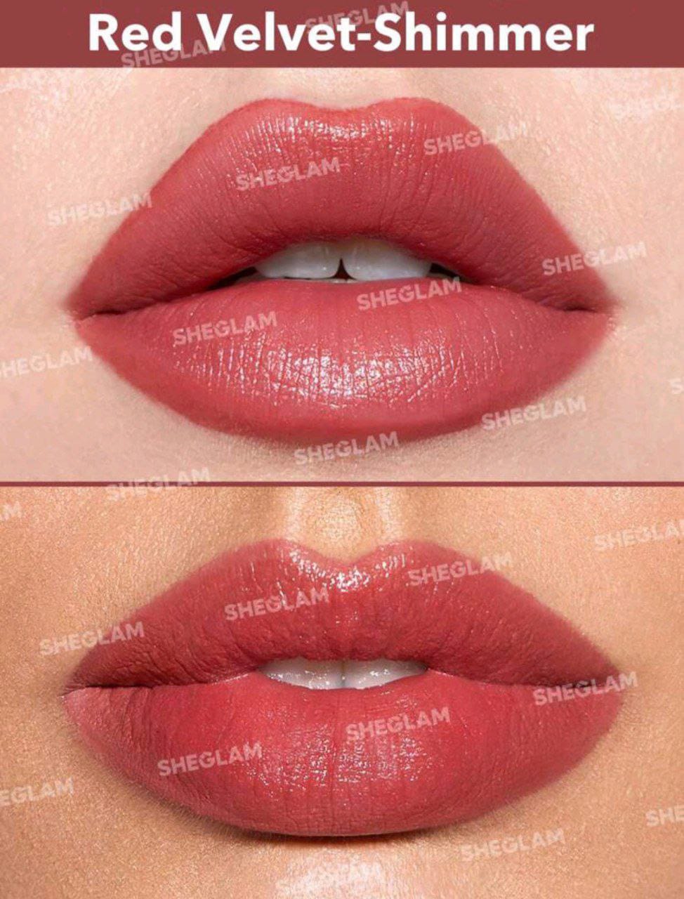 SHEGLAM Just Kissed Lipstick Crayon – Red Velvet Shimmer Matte Lip Glow