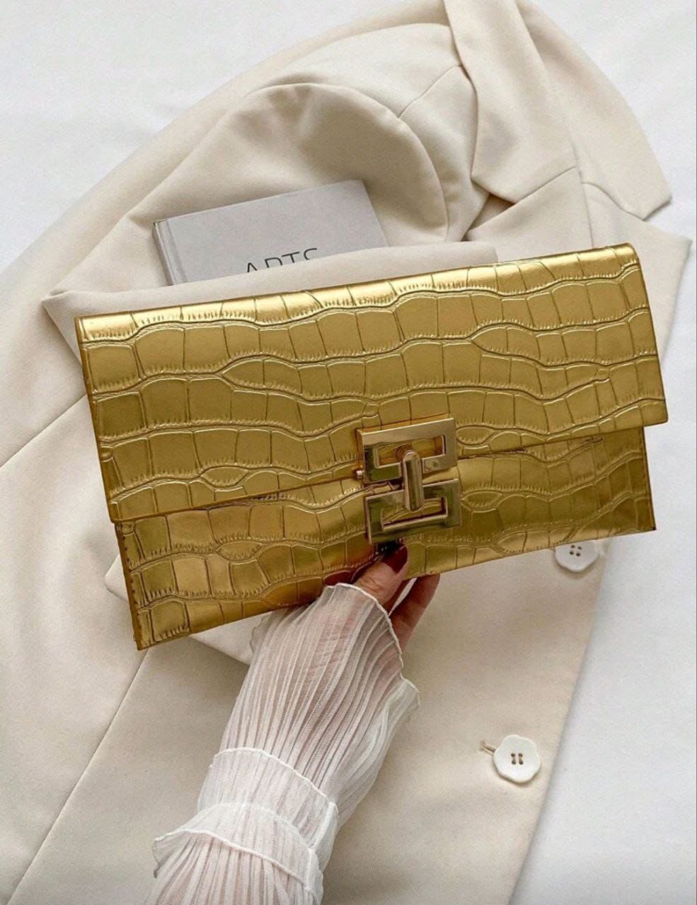 New Design Mini Envelope Bag – Crocodile Pattern Vintage Clutch ( Black, Burgundy & Gold )