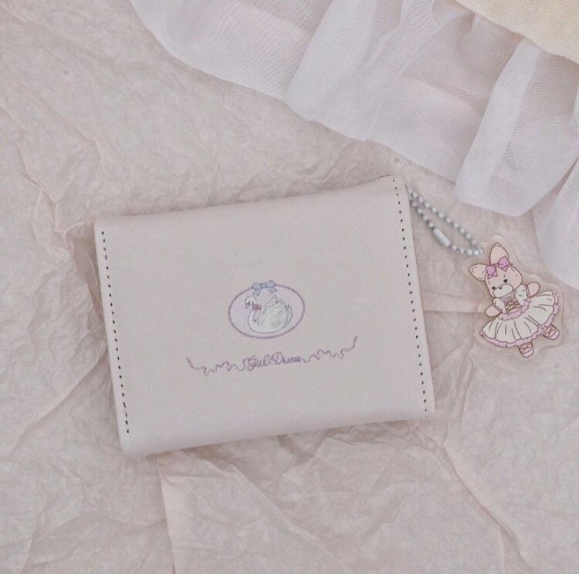 Cute Rabbit & Bear Pink Tri-Fold Wallet – Multi-Card Holder Mini Coin Purse for Women