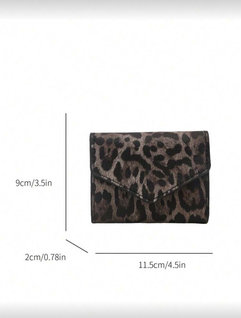 PU Leather Folding Leopard Print Compact Wallet – Brown & Black